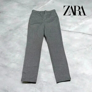 ZARA, Pinstripe Straight-Leg Classic Trousers, Small, Grey